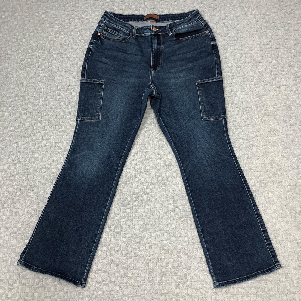 Judy Blue Jeans Womens 16W Blue Bootcut Cargo Stretch Denim High Rise Plus Size